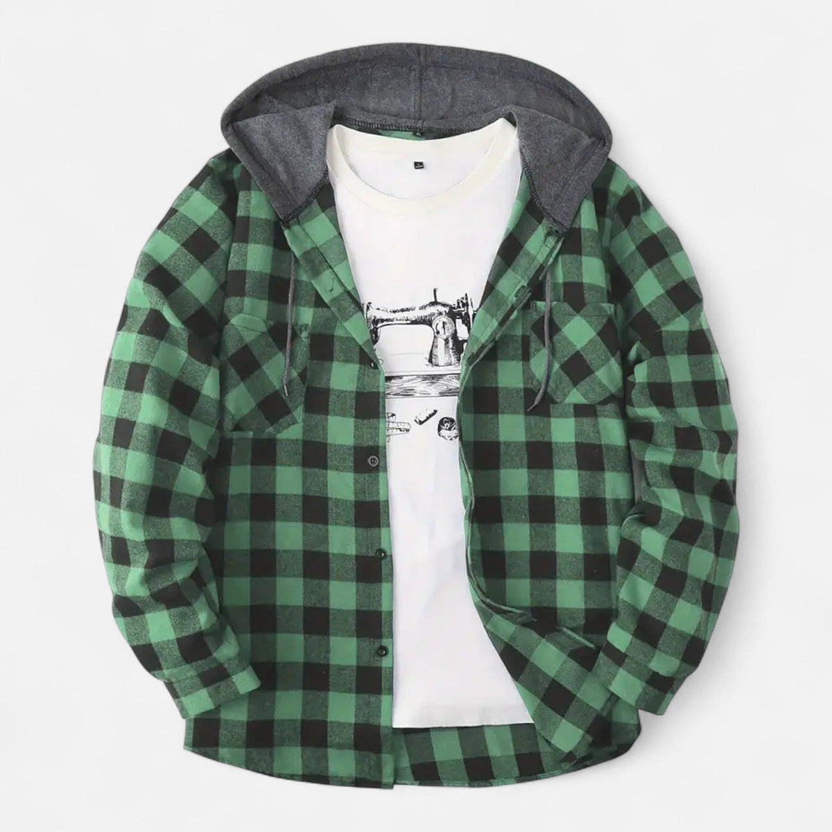 Ashton | Veste Chemise Homme à Capuche à Carreaux et Boutons