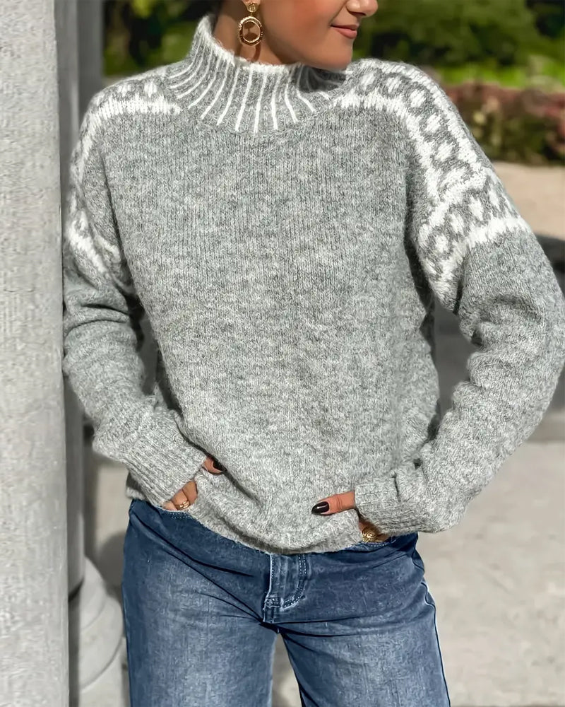 Pull Tricot Femme | Col Montant et Motifs Élégants
