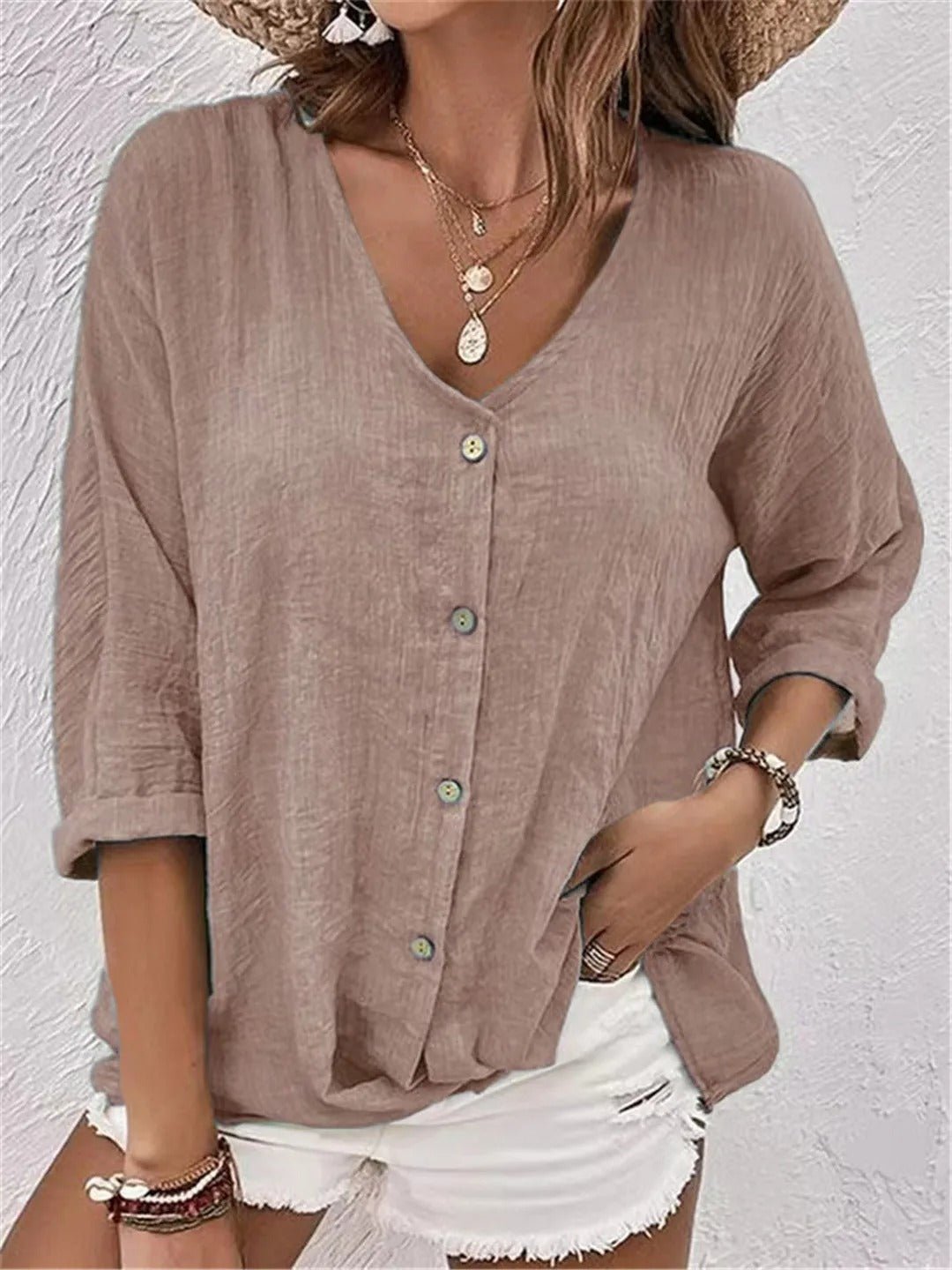 Blouse Élégante à Col V – Style Classique & Confort Quotidien