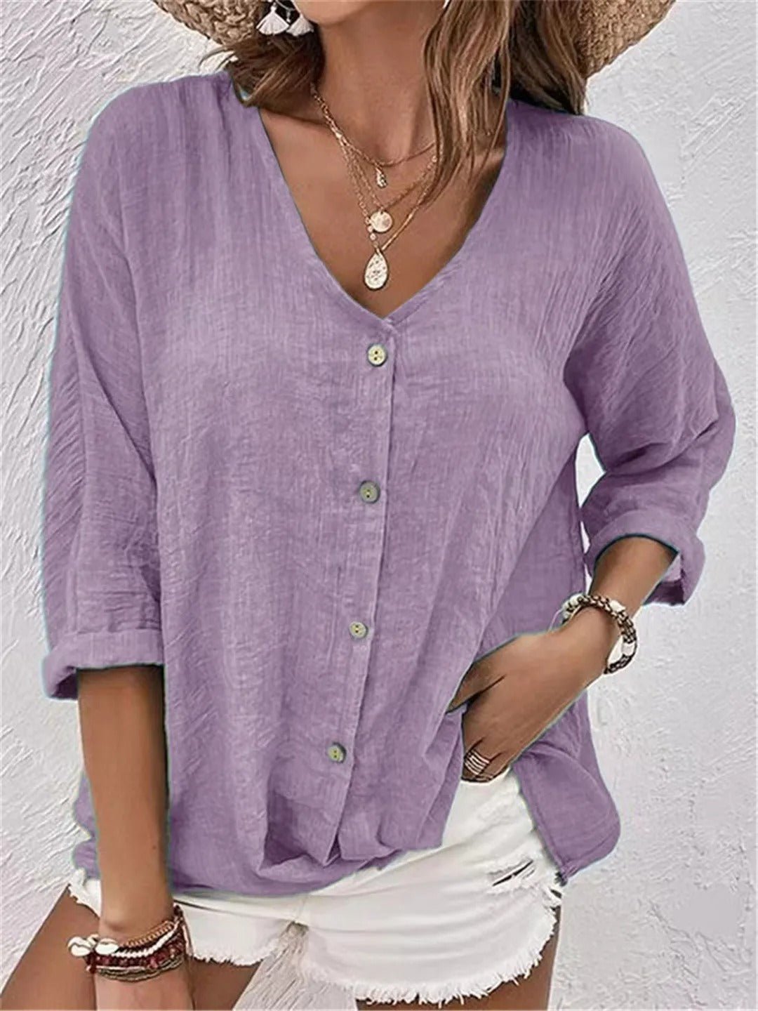 Blouse Élégante à Col V – Style Classique & Confort Quotidien