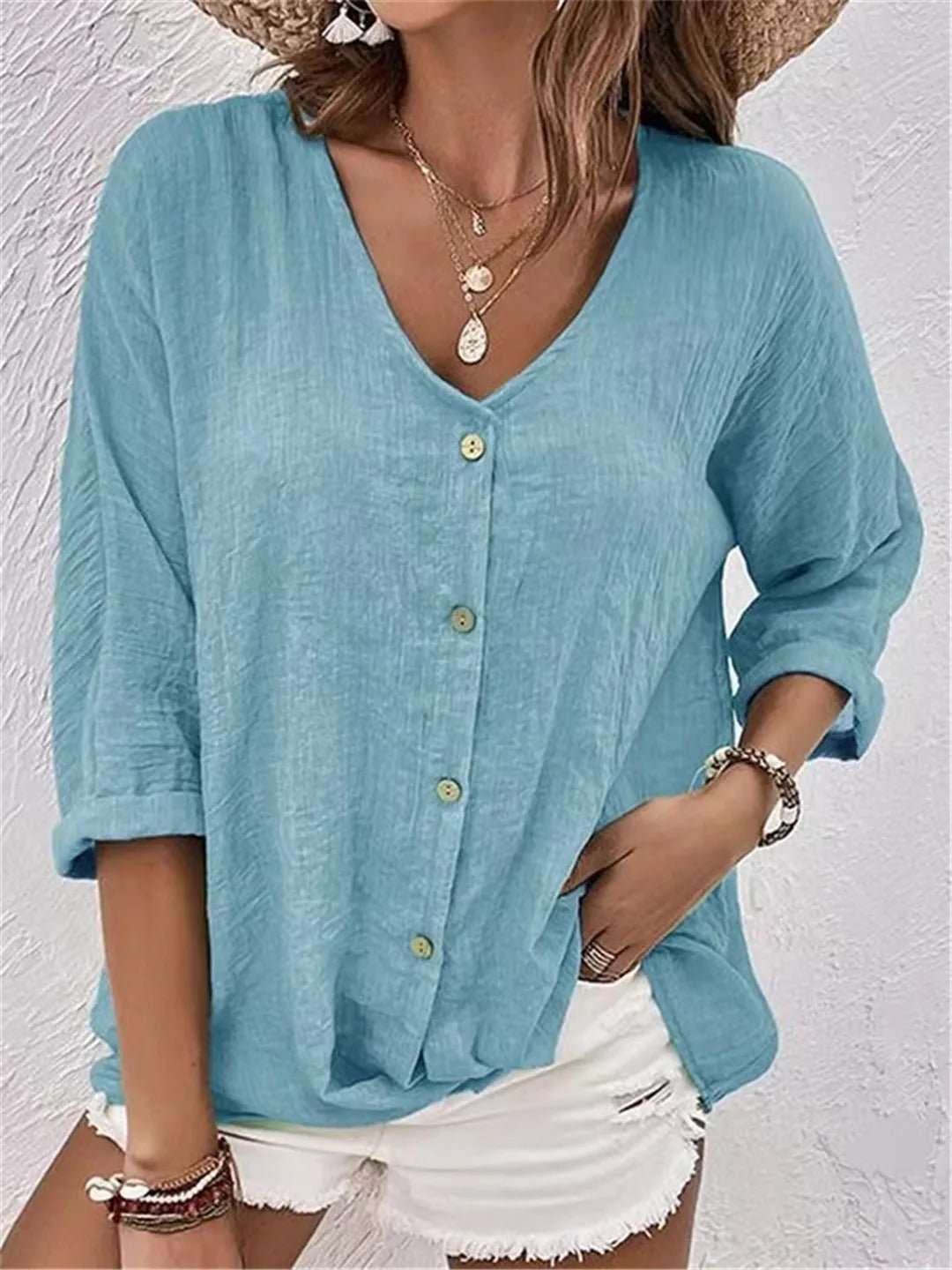 Blouse Élégante à Col V – Style Classique & Confort Quotidien