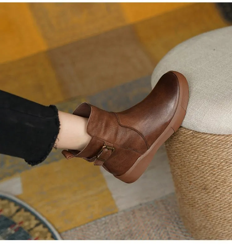 Nathalie | Bottines Femme Cheville avec Boucle Latérale et Semelle Plate Confort