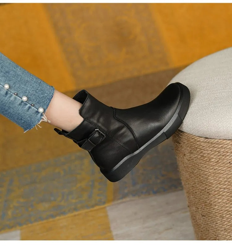 Nathalie | Bottines Femme Cheville avec Boucle Latérale et Semelle Plate Confort
