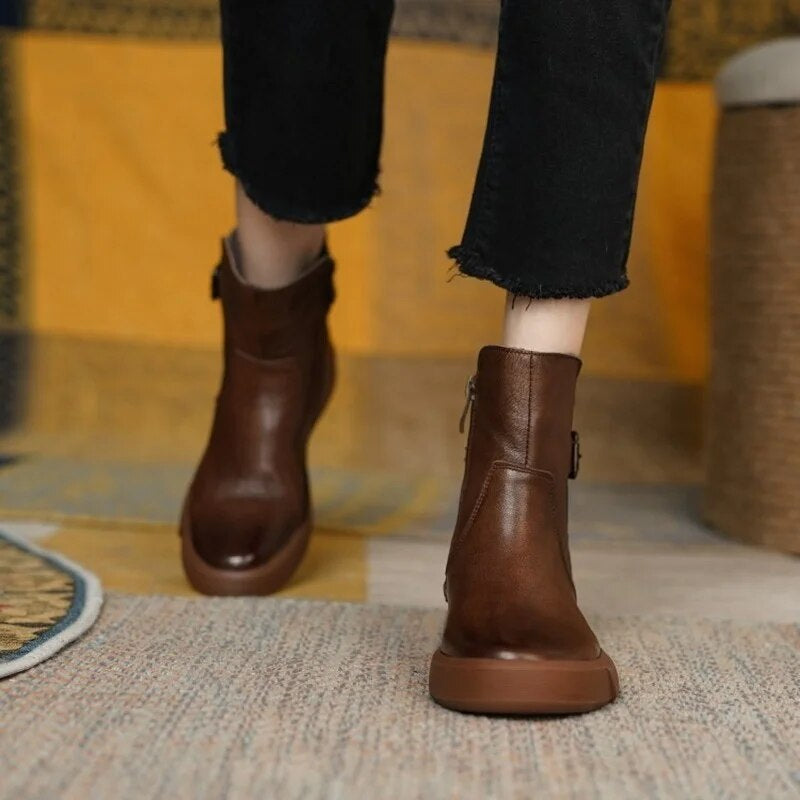 Nathalie | Bottines Femme Cheville avec Boucle Latérale et Semelle Plate Confort