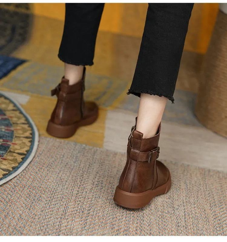 Nathalie | Bottines Femme Cheville avec Boucle Latérale et Semelle Plate Confort