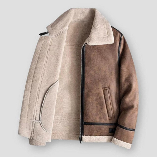 Hawric | Blouson Homme Hiver Style Bomber, Effet Daim, Col et Poignets Shearling, Doublure Chaude, Coupe Relax