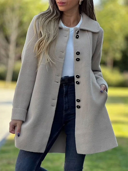 Lucette | Manteau Femme Effet Laine, Coupe Cintrée, Mi-Long, Boutons Classiques