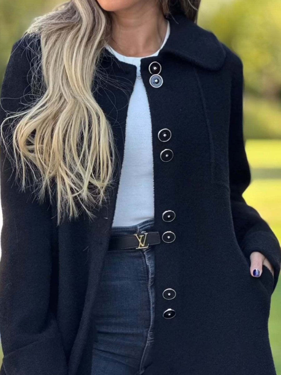 Lucette | Manteau Femme Effet Laine, Coupe Cintrée, Mi-Long, Boutons Classiques