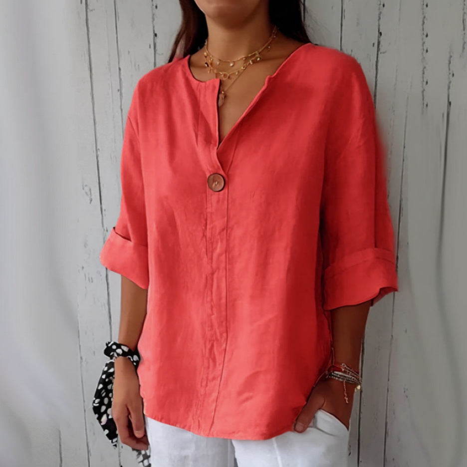 Blouse Élégante à Col V pour Femme – Confort Léger et Style Intemporel