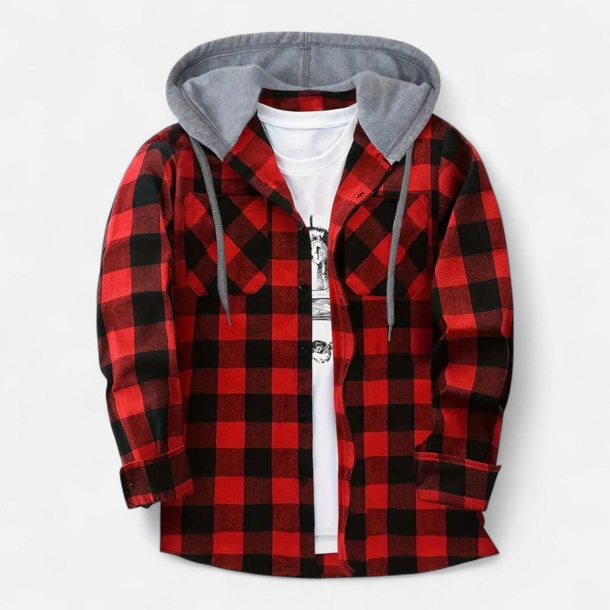 Ashton | Veste Chemise Homme à Capuche à Carreaux et Boutons