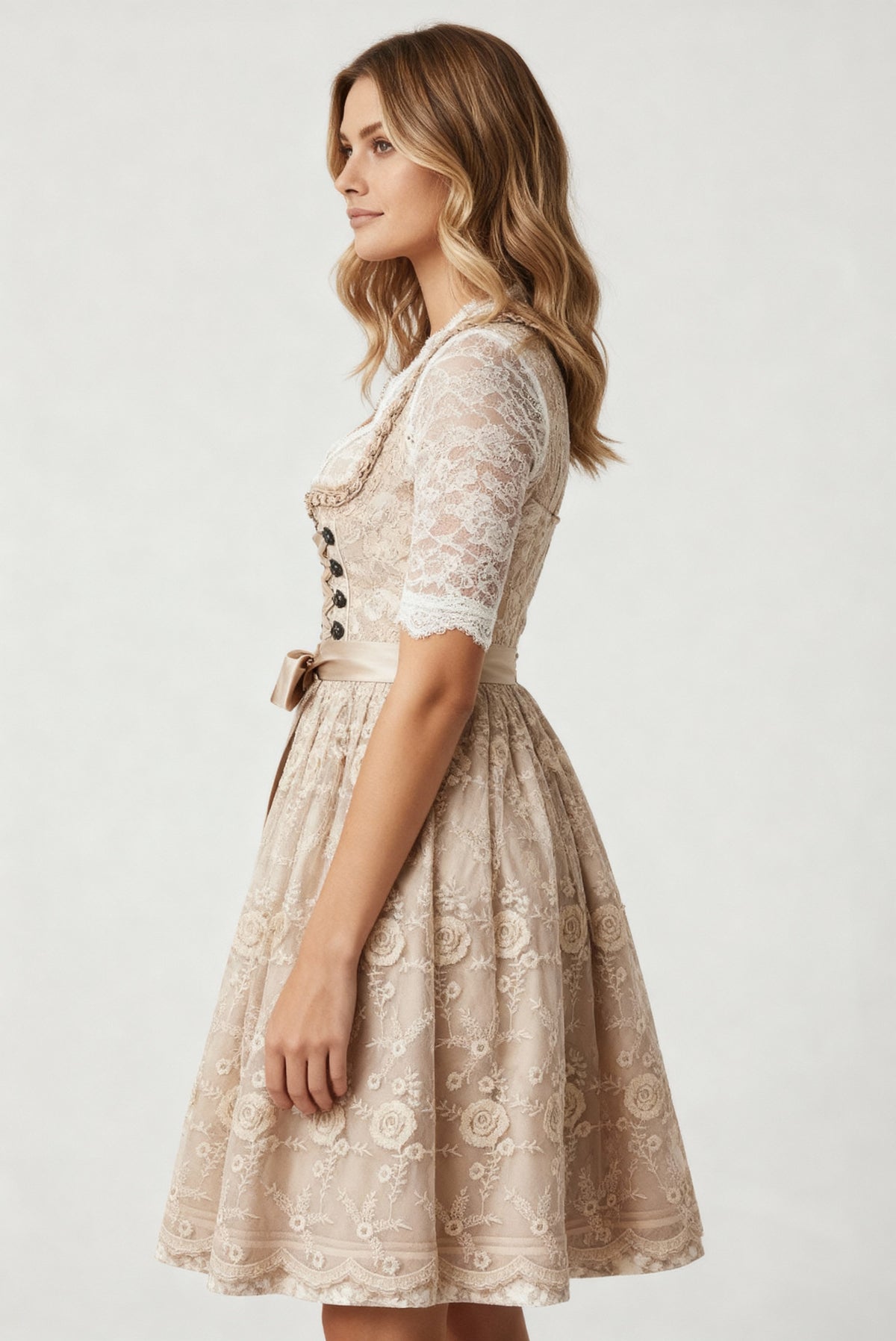 Dirndl Traditionnel Femme | Robe Allemande avec Corset à Lacets & Blouse en Dentelle