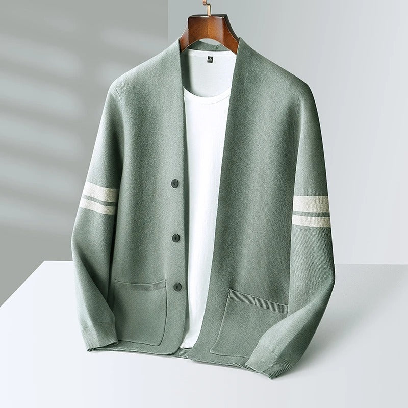 Cardigan Homme en Maille avec Détails Rayés | Élégance Décontractée et Confort Quotidien