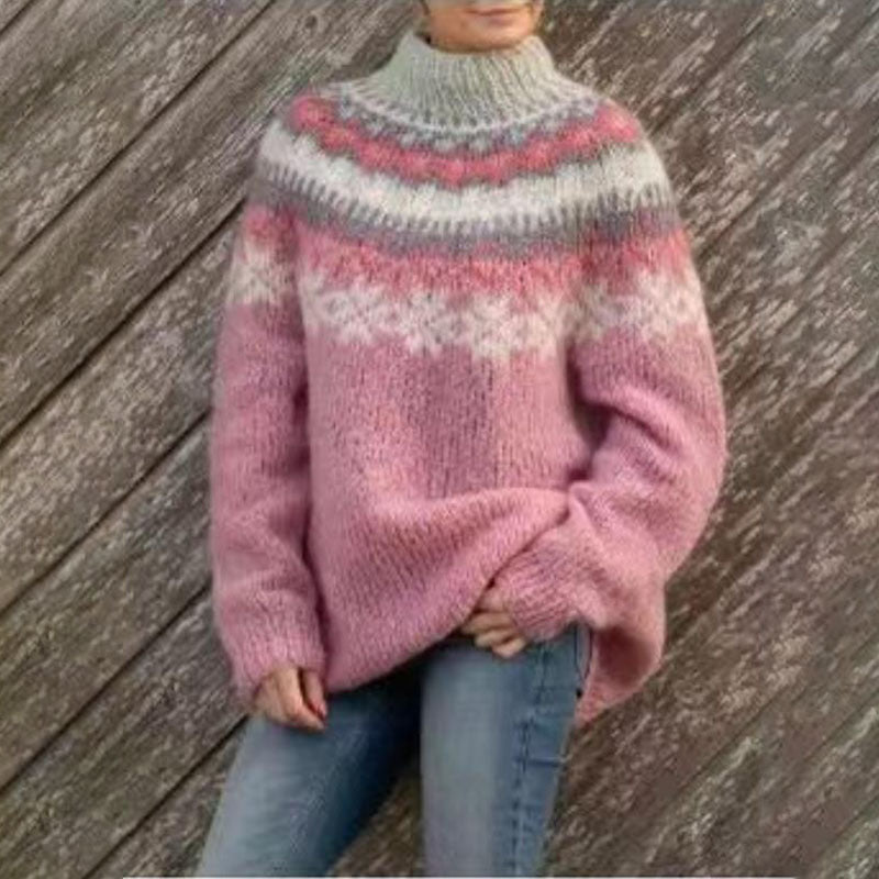 Pull Femme Col Rond | Tricot Chaud à Motif Hivernal