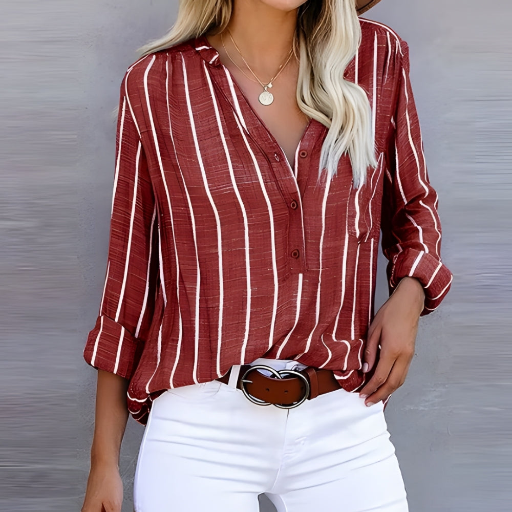 Blouse Rayée à Boutons – Style Structuré & Élégance Polyvalente