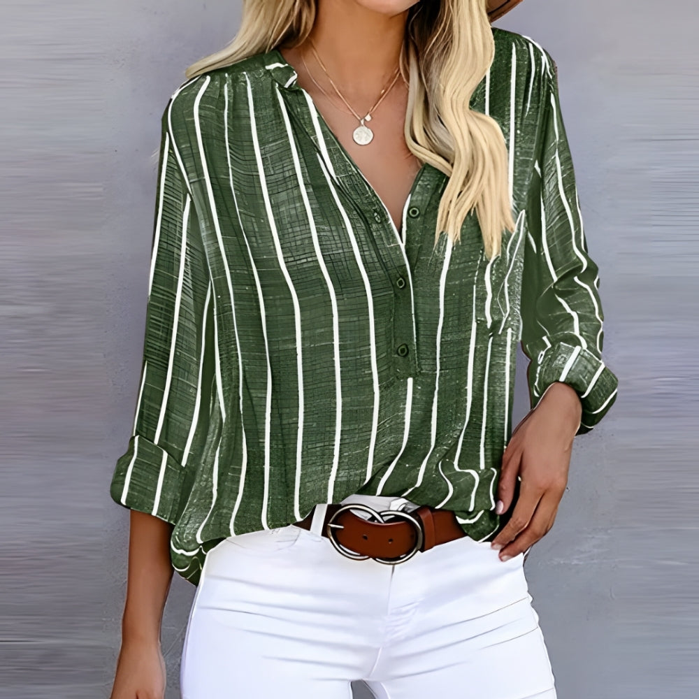 Blouse Rayée à Boutons – Style Structuré & Élégance Polyvalente