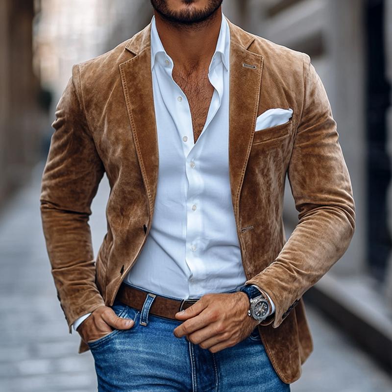 Sander | Blazer Homme Élégant Suède Marron à Boutons