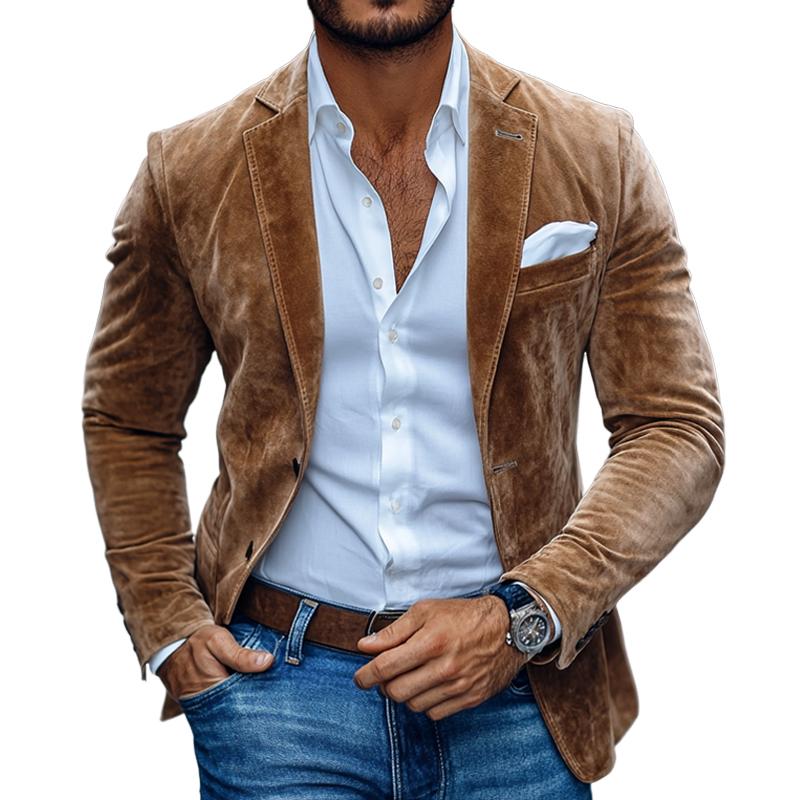 Sander | Blazer Homme Élégant Suède Marron à Boutons