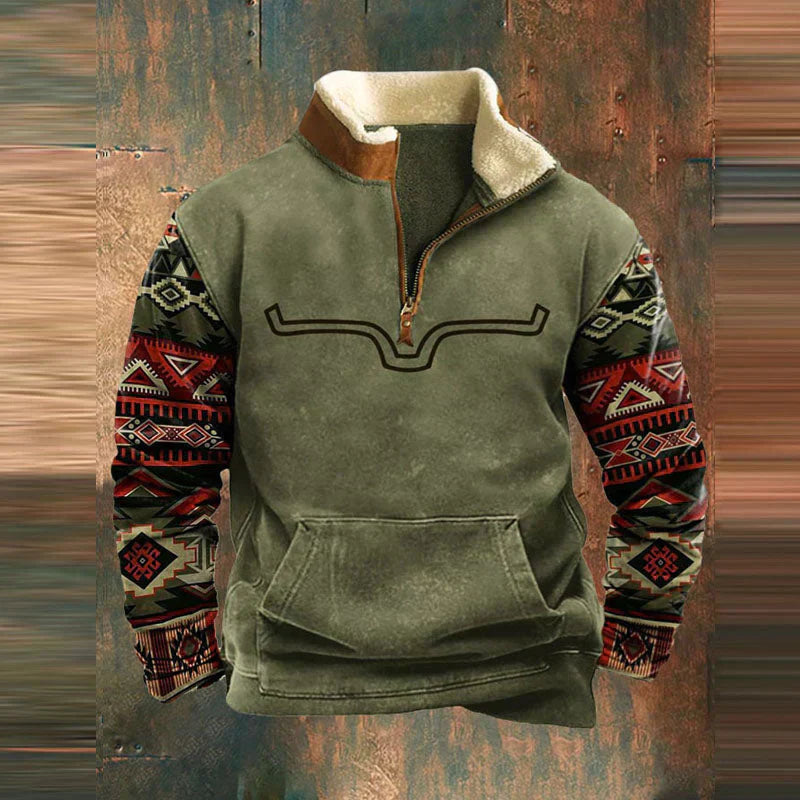 Tristan | Pull Homme Zippé Partiel à Motifs Tribaux avec Poches Kangourou | Style Moderne et Confortable