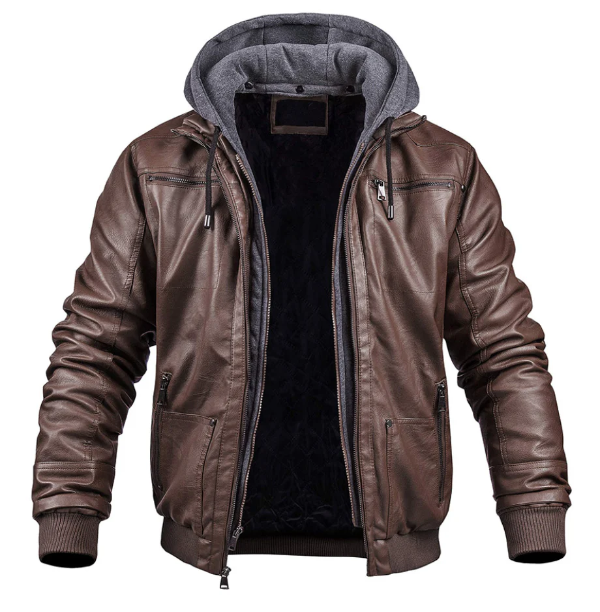 Langford | Veste Homme Simili Cuir Slim Fit avec Capuche & Fermeture Éclair Streetwear