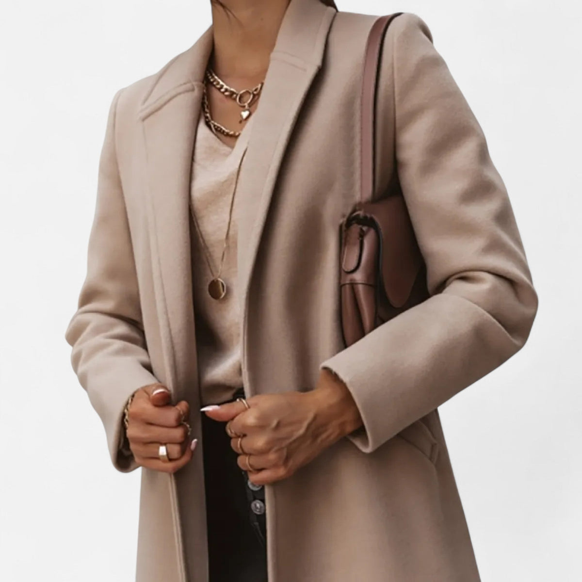 Margalita | Manteau Femme Long Col Revers Élégant Hiver