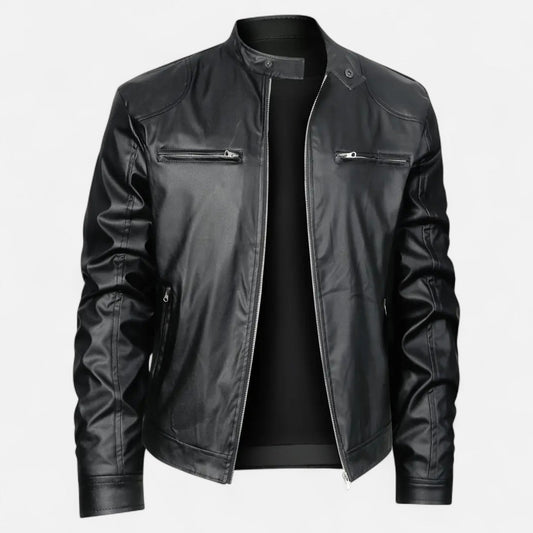 Alden | Veste Homme Style Moto Aspect Cuir avec Fermeture Zippée