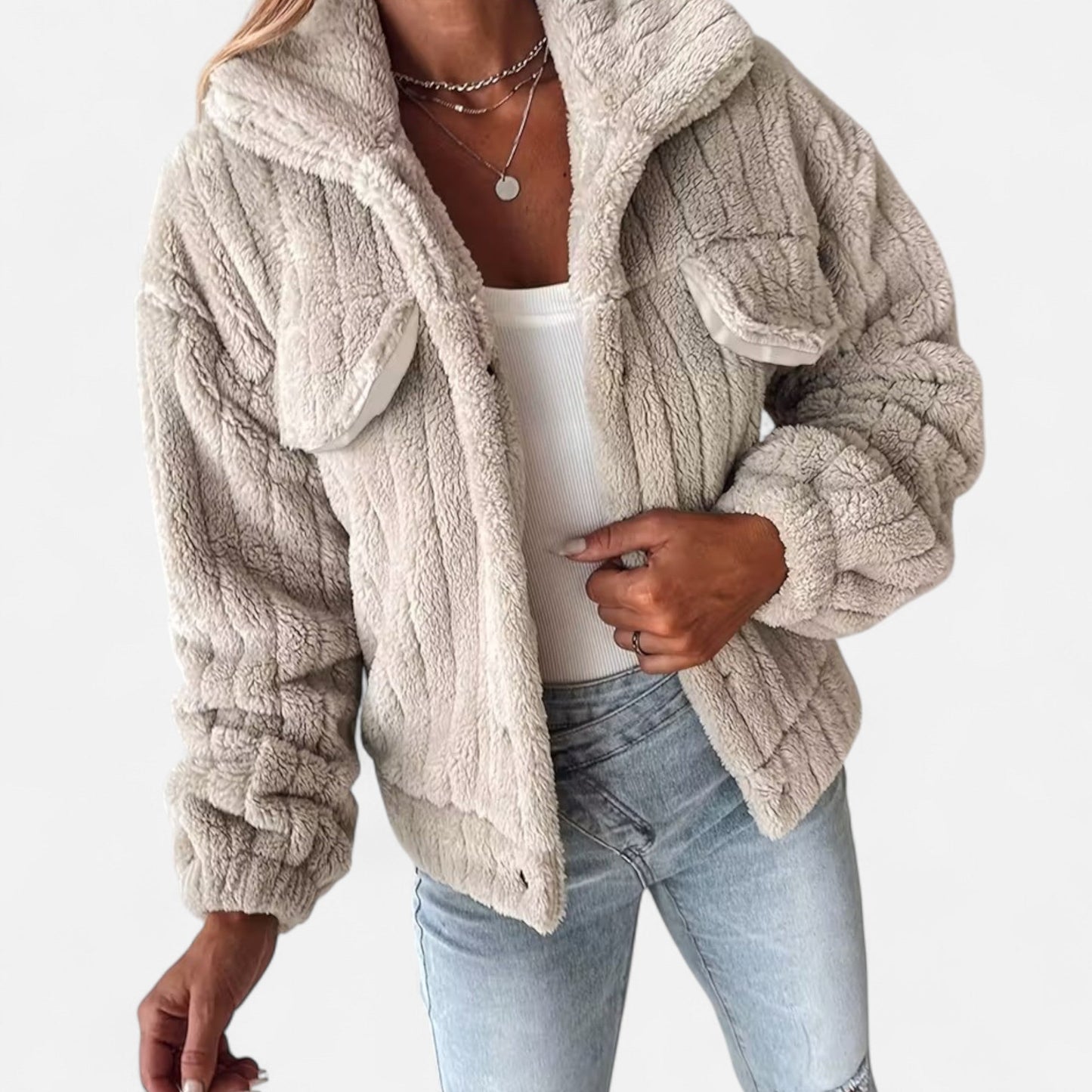 Liliosa | Veste Femme Décontractée Épaisse en Peluche avec Col Revers