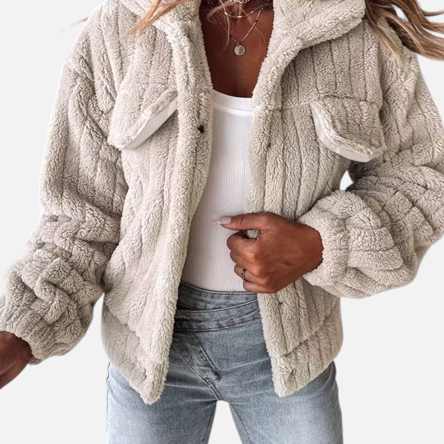 Liliosa | Veste Femme Décontractée Épaisse en Peluche avec Col Revers