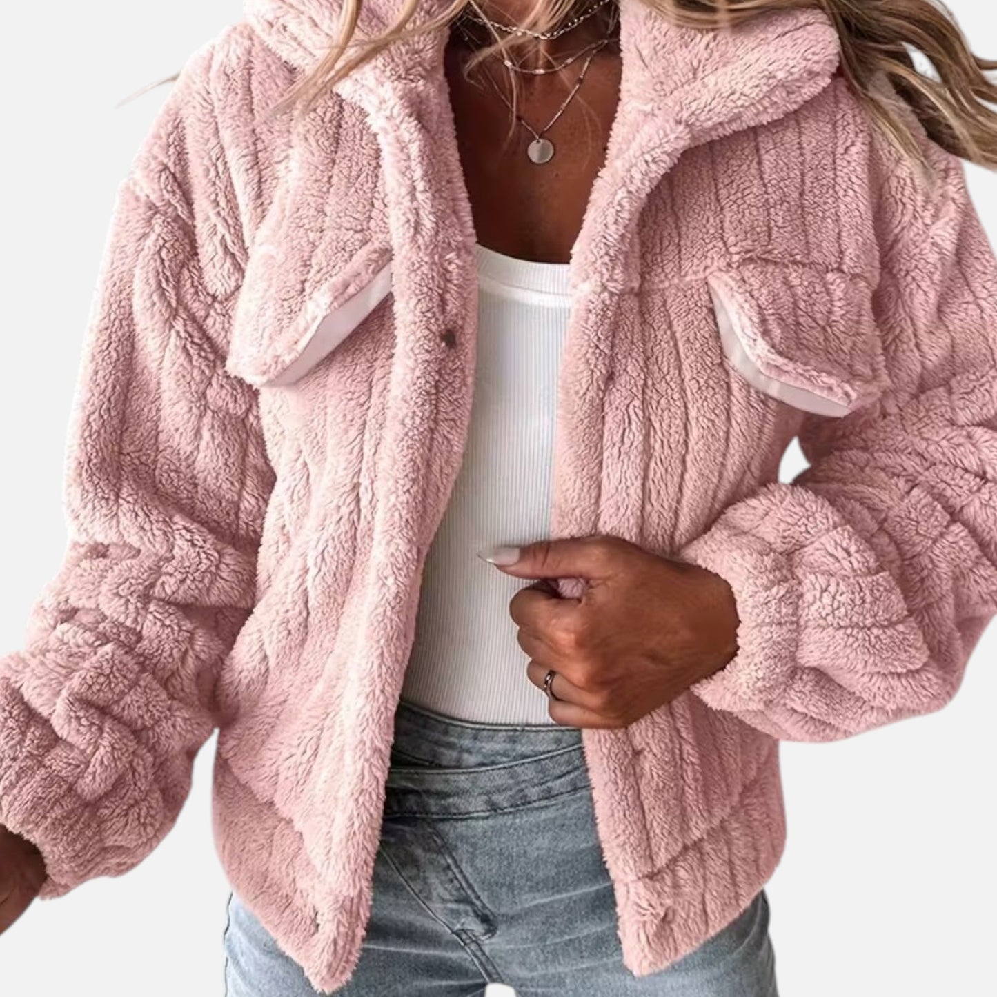 Liliosa | Veste Femme Décontractée Épaisse en Peluche avec Col Revers