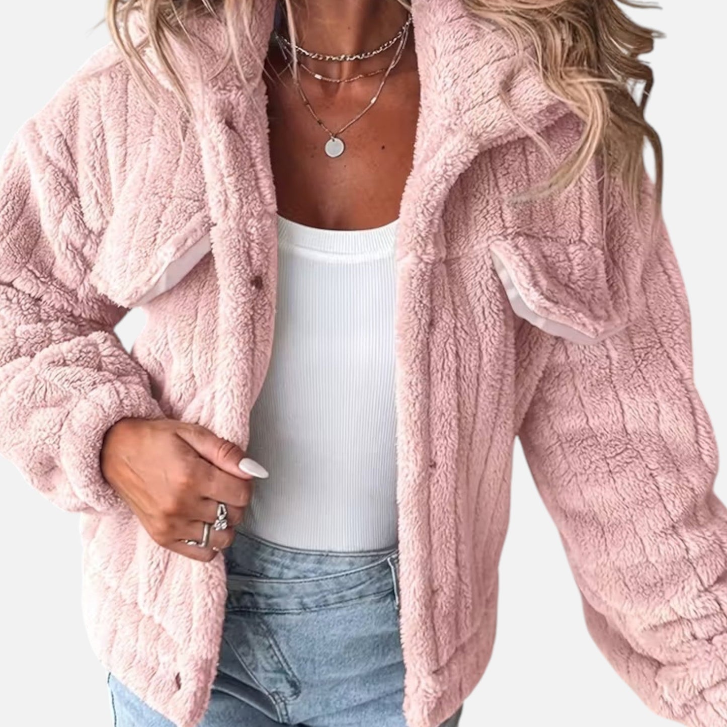 Liliosa | Veste Femme Décontractée Épaisse en Peluche avec Col Revers