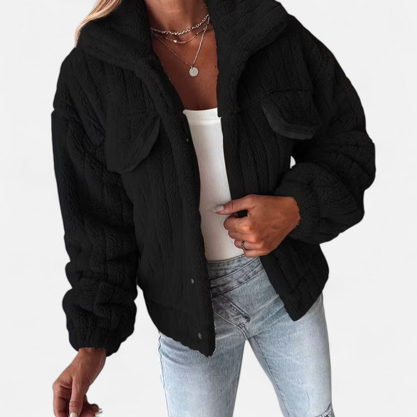 Liliosa | Veste Femme Décontractée Épaisse en Peluche avec Col Revers