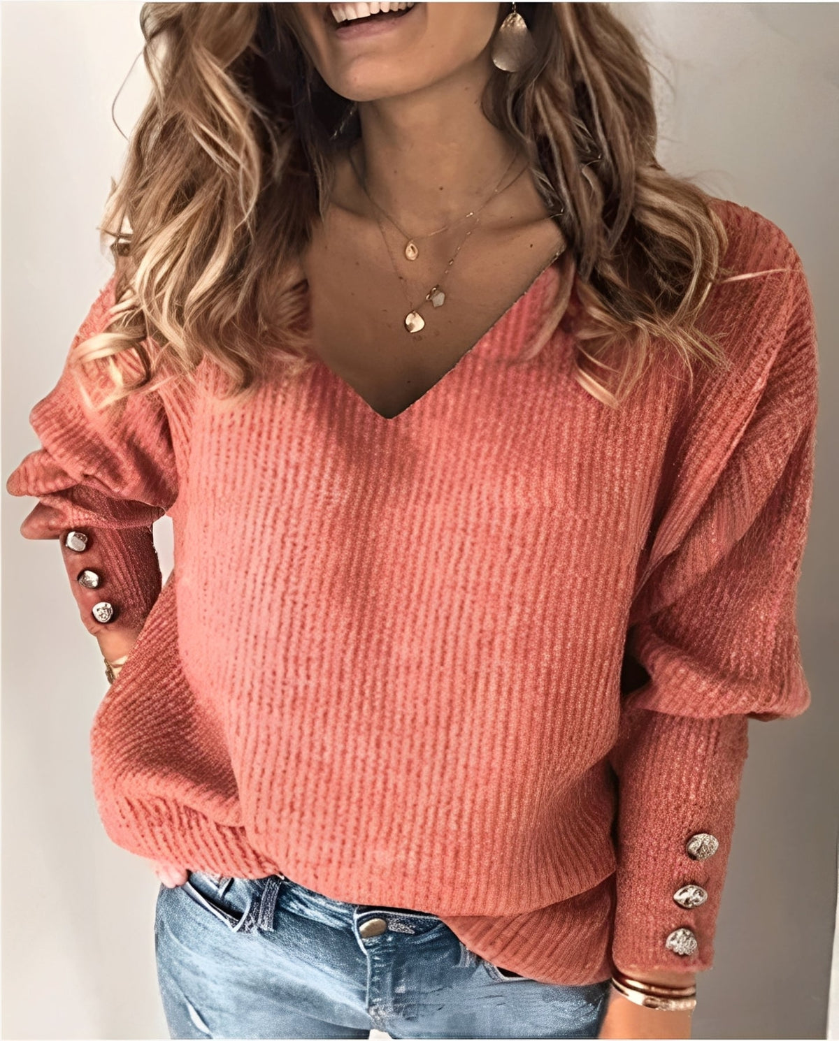 Pull en maille à col en V pour femme – Élégant, Confortable & Facile à Assortir