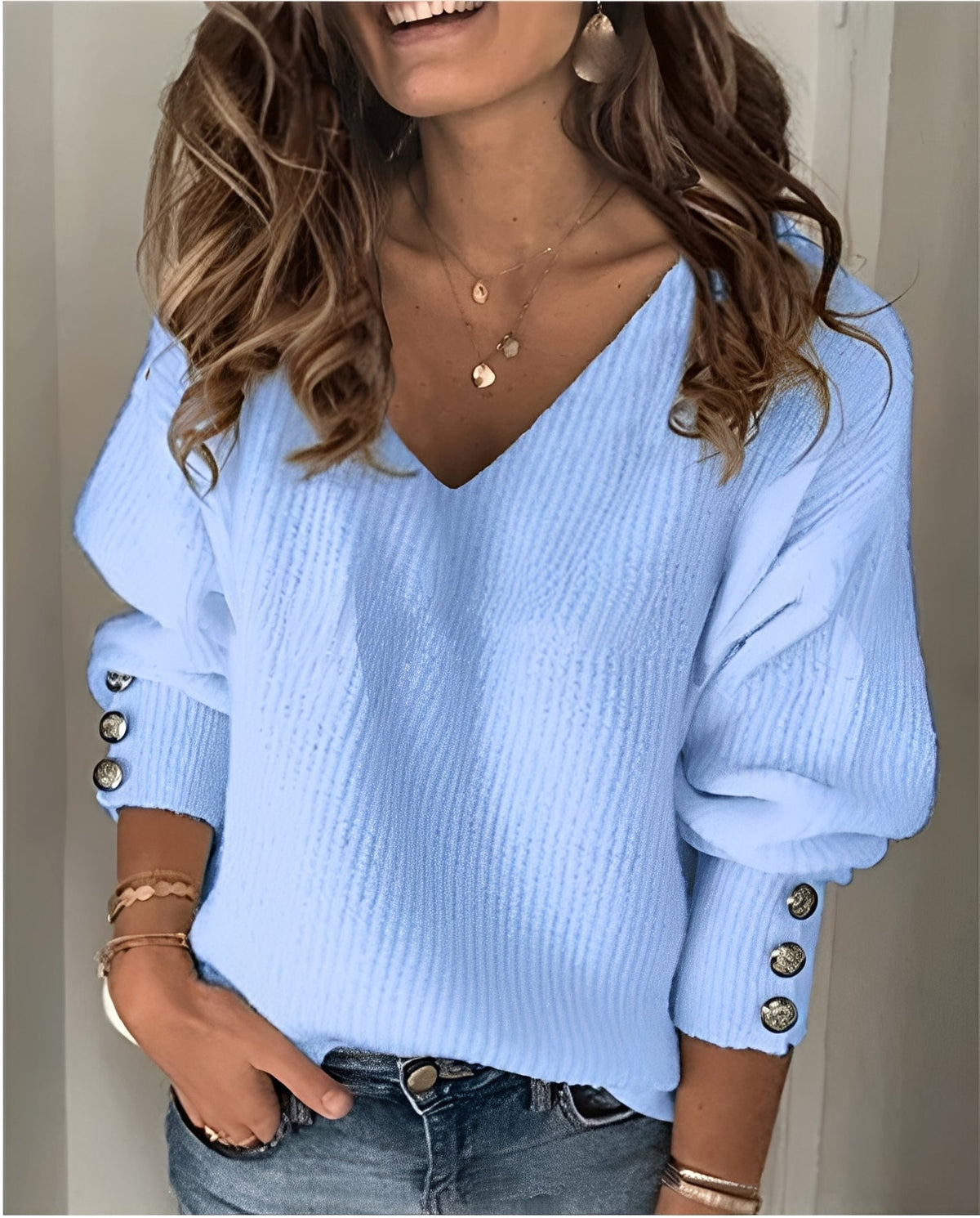 Pull en maille à col en V pour femme – Élégant, Confortable & Facile à Assortir