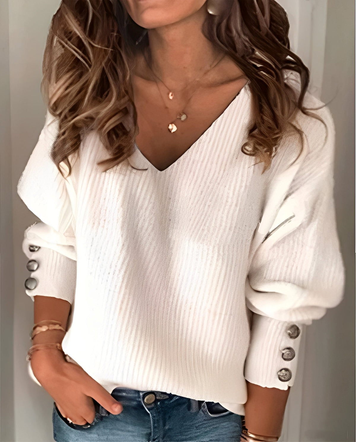 Pull en maille à col en V pour femme – Élégant, Confortable & Facile à Assortir