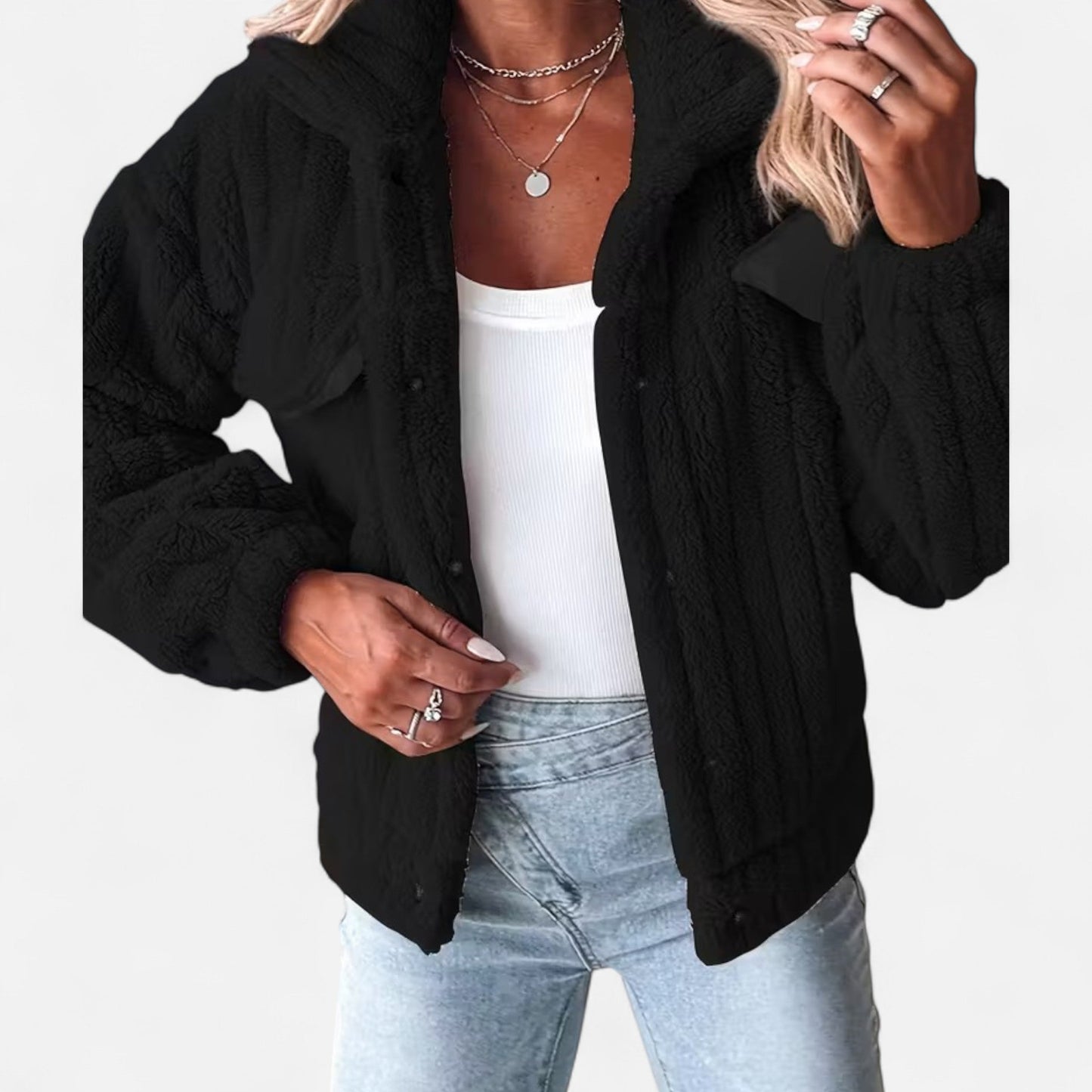 Liliosa | Veste Femme Décontractée Épaisse en Peluche avec Col Revers