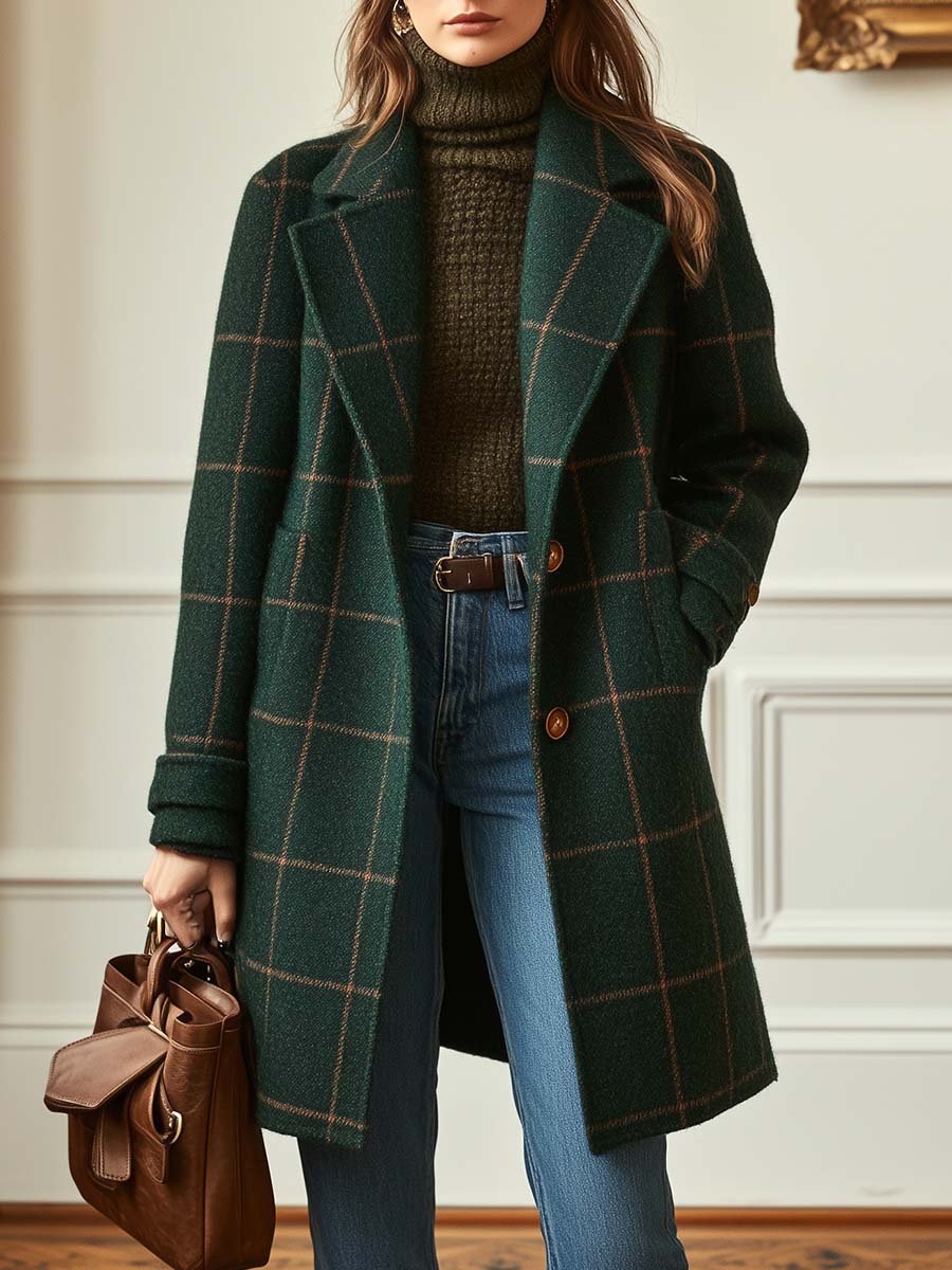 Manteau en Laine Carreaux Femme | Élégance et Confort Intemporel