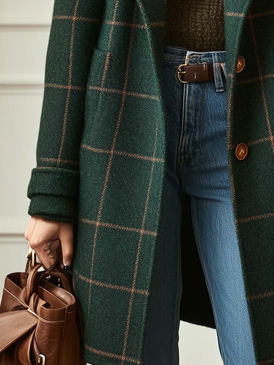 Manteau en Laine Carreaux Femme | Élégance et Confort Intemporel
