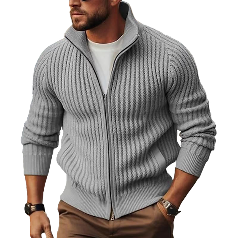Aidan | Cardigan Homme Zippé Côtelé avec Col Montant
