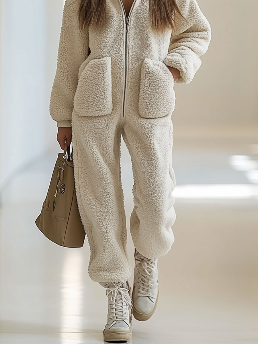 Combinaison Teddy Fleece Femme avec Capuche | Confort et Style Hivernal