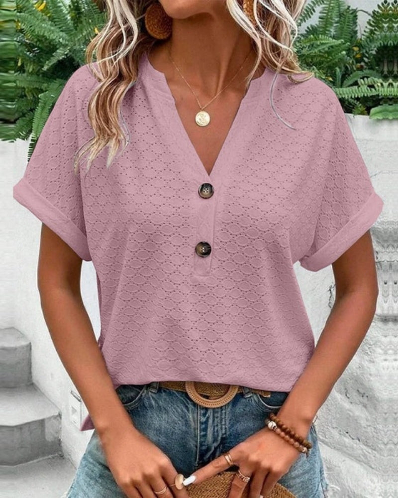 Haut d’Été à Manches Courtes – Silhouette Simple & Confort Quotidien