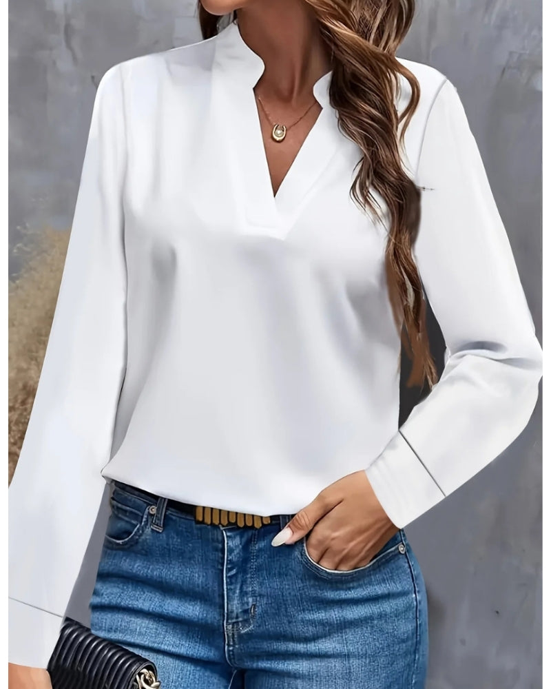 Blouse Élégante à Manches Longues et Col V – Silhouette Structurée & Style Professionnel