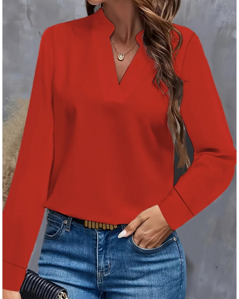 Blouse Élégante à Manches Longues et Col V – Silhouette Structurée & Style Professionnel
