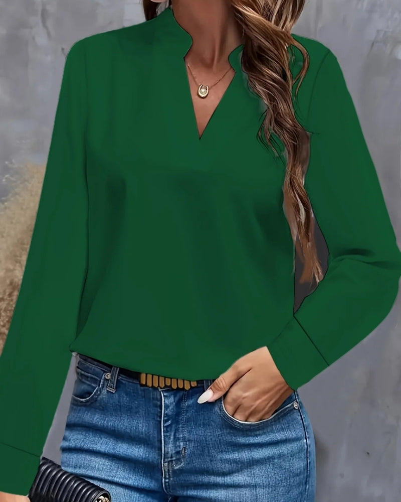 Blouse Élégante à Manches Longues et Col V – Silhouette Structurée & Style Professionnel