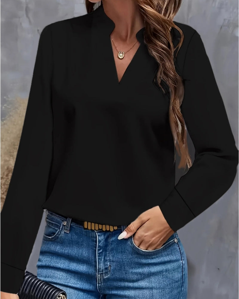 Blouse Élégante à Manches Longues et Col V – Silhouette Structurée & Style Professionnel