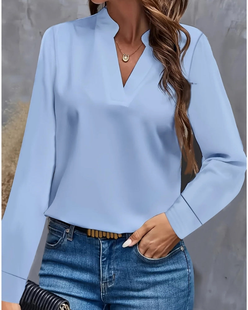 Blouse Élégante à Manches Longues et Col V – Silhouette Structurée & Style Professionnel