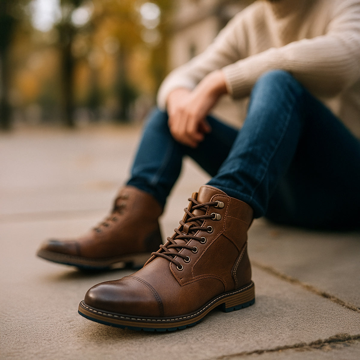 Manchester Bottines Homme en Cuir Synthétique Vintage, Semelle Antidérapante et Coutures Renforcées
