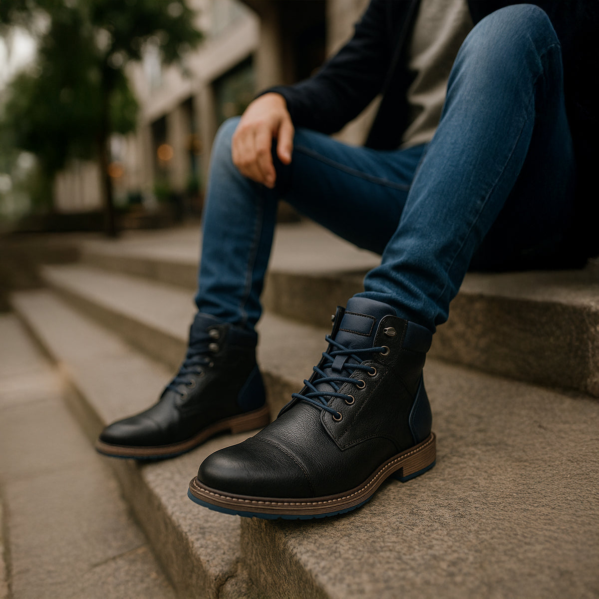 Manchester Bottines Homme en Cuir Synthétique Vintage, Semelle Antidérapante et Coutures Renforcées