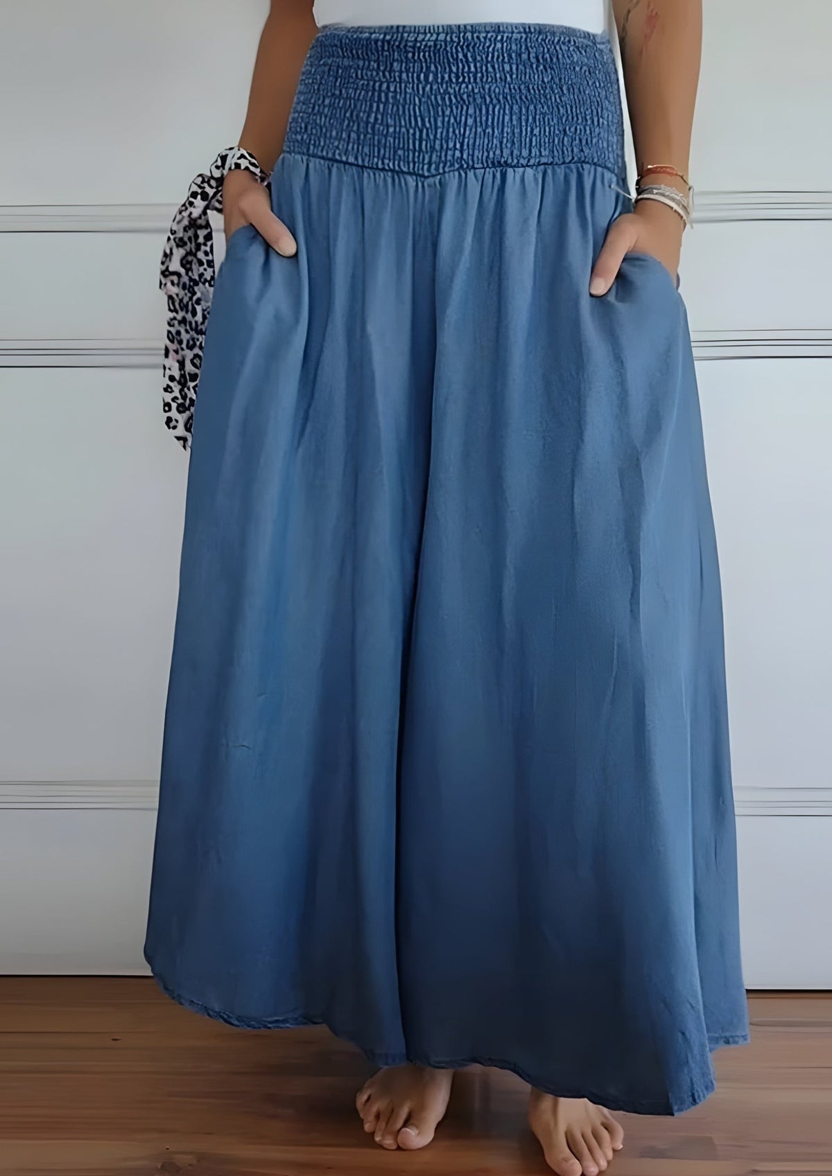 Pantalon Taille Haute avec Ceinture Élastique – Style Confortable et Élégant