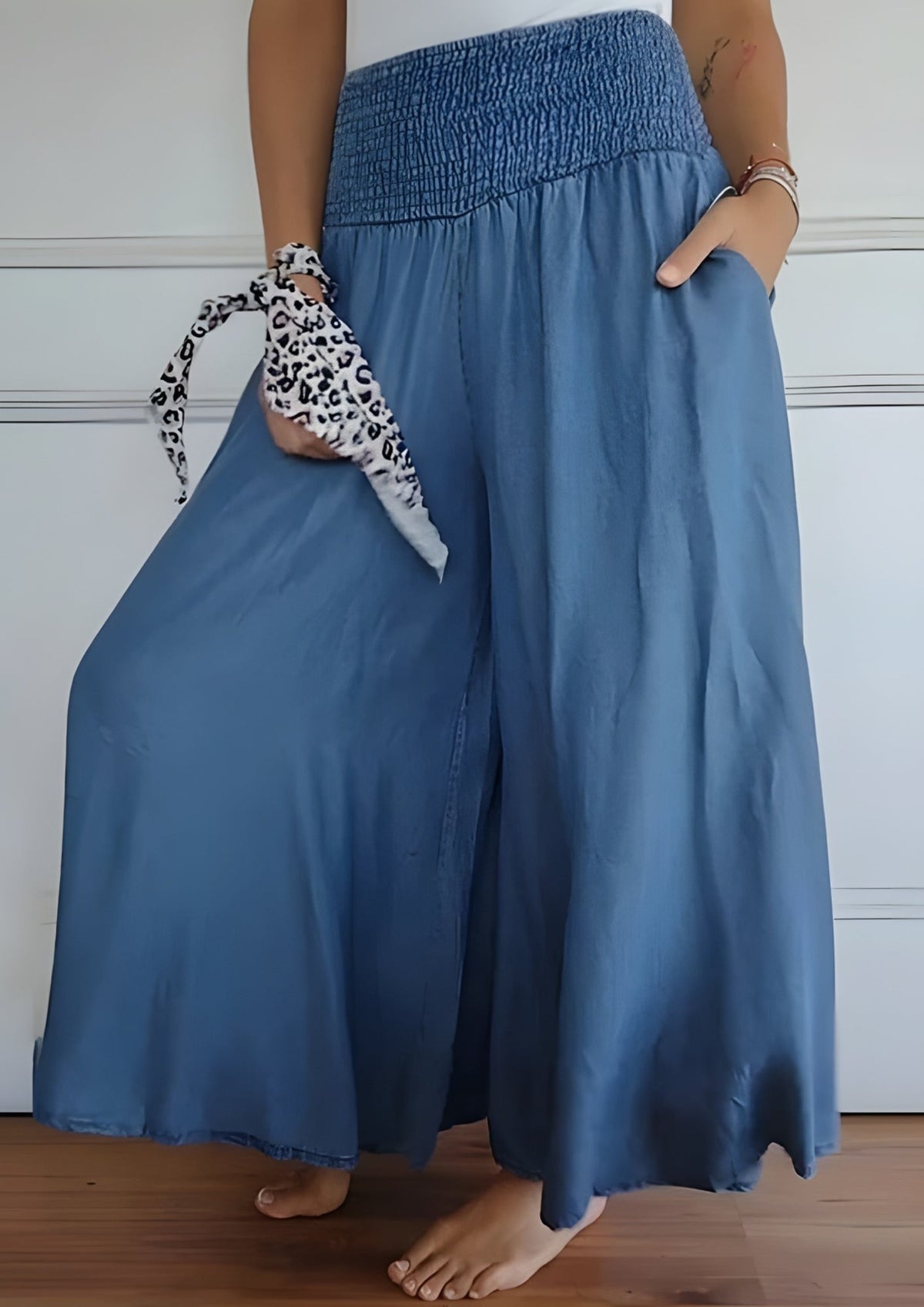 Pantalon Taille Haute avec Ceinture Élastique – Style Confortable et Élégant