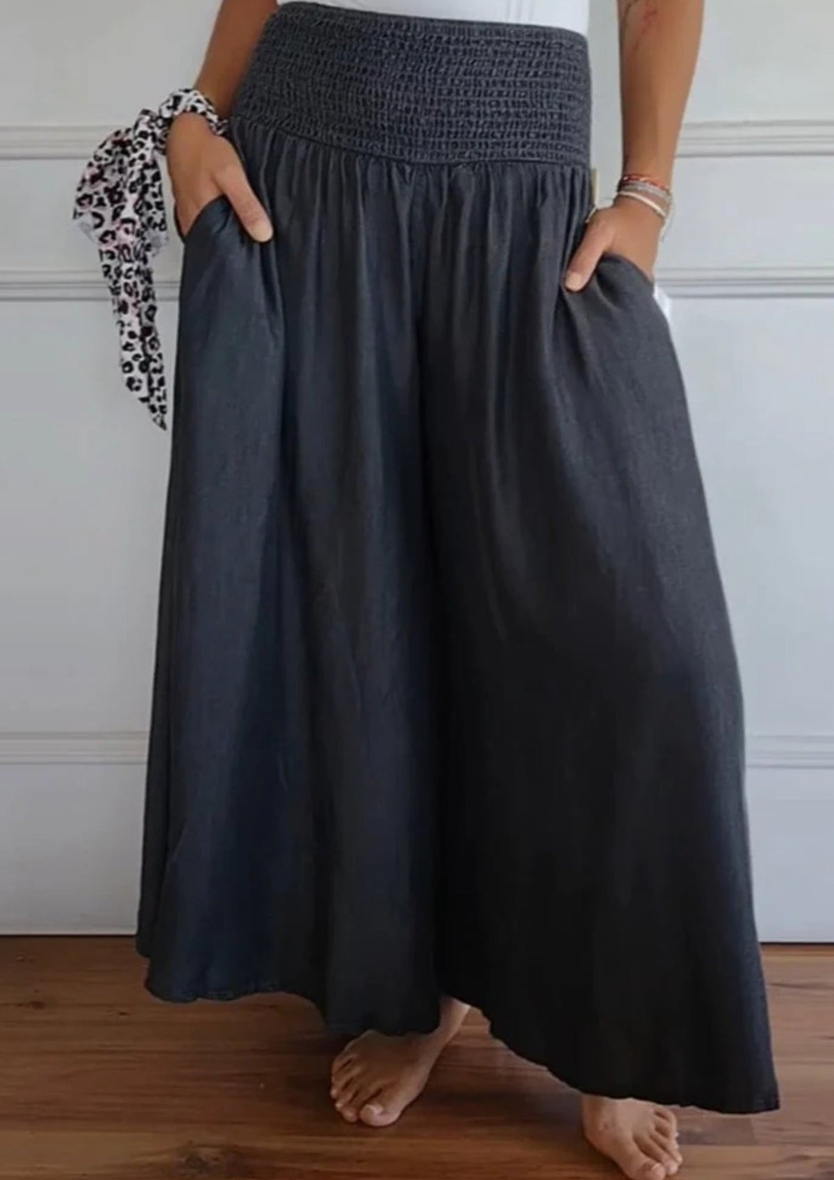 Pantalon Taille Haute avec Ceinture Élastique – Style Confortable et Élégant