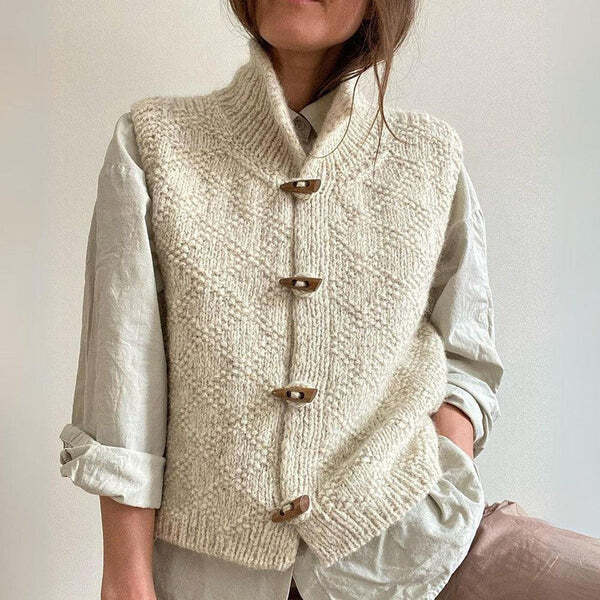 Knopf Daunen Gilet Femme | Tricot Structuré et Élégant Sans Manches